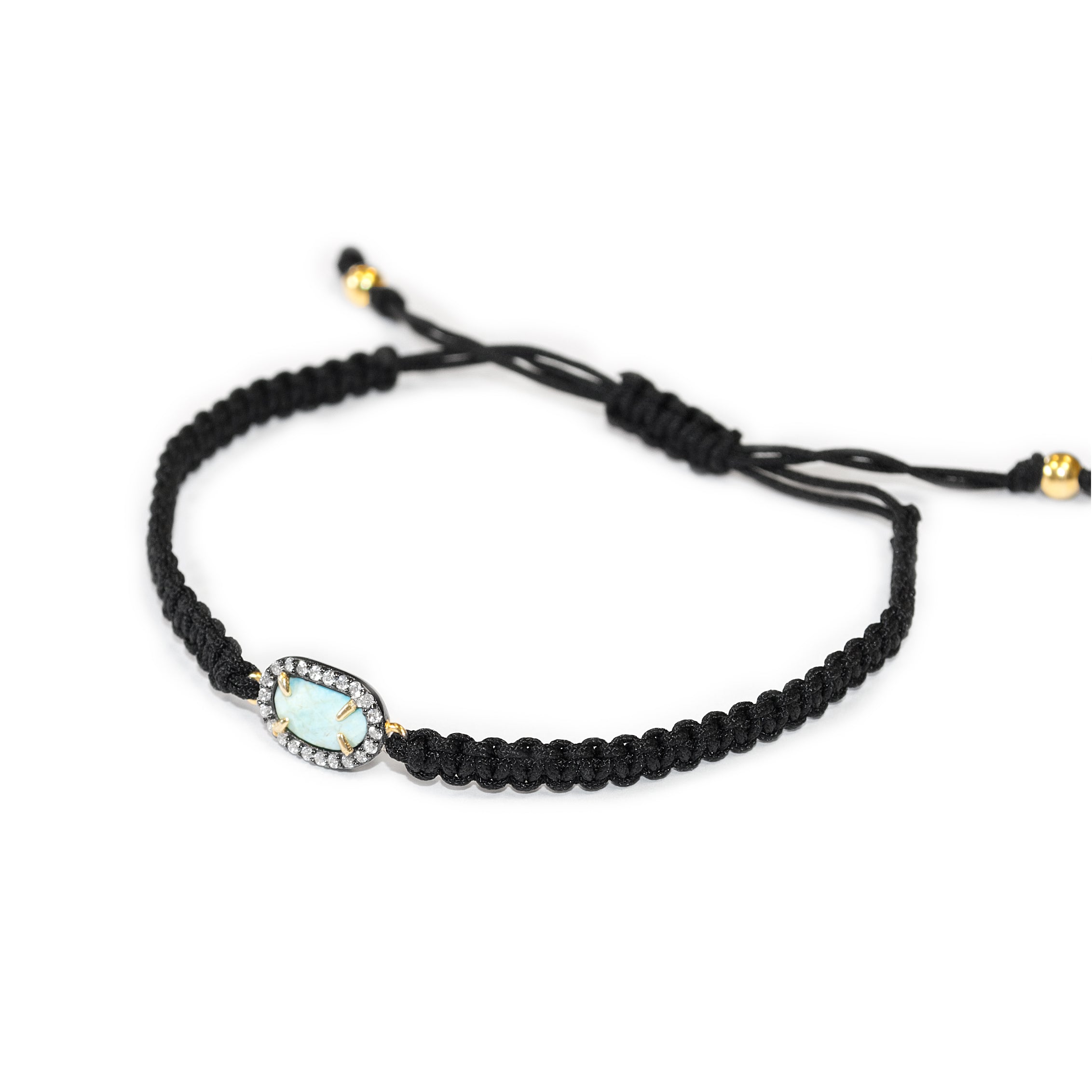 Glitter Turquoise Macramé Sterling Silver Bracelet