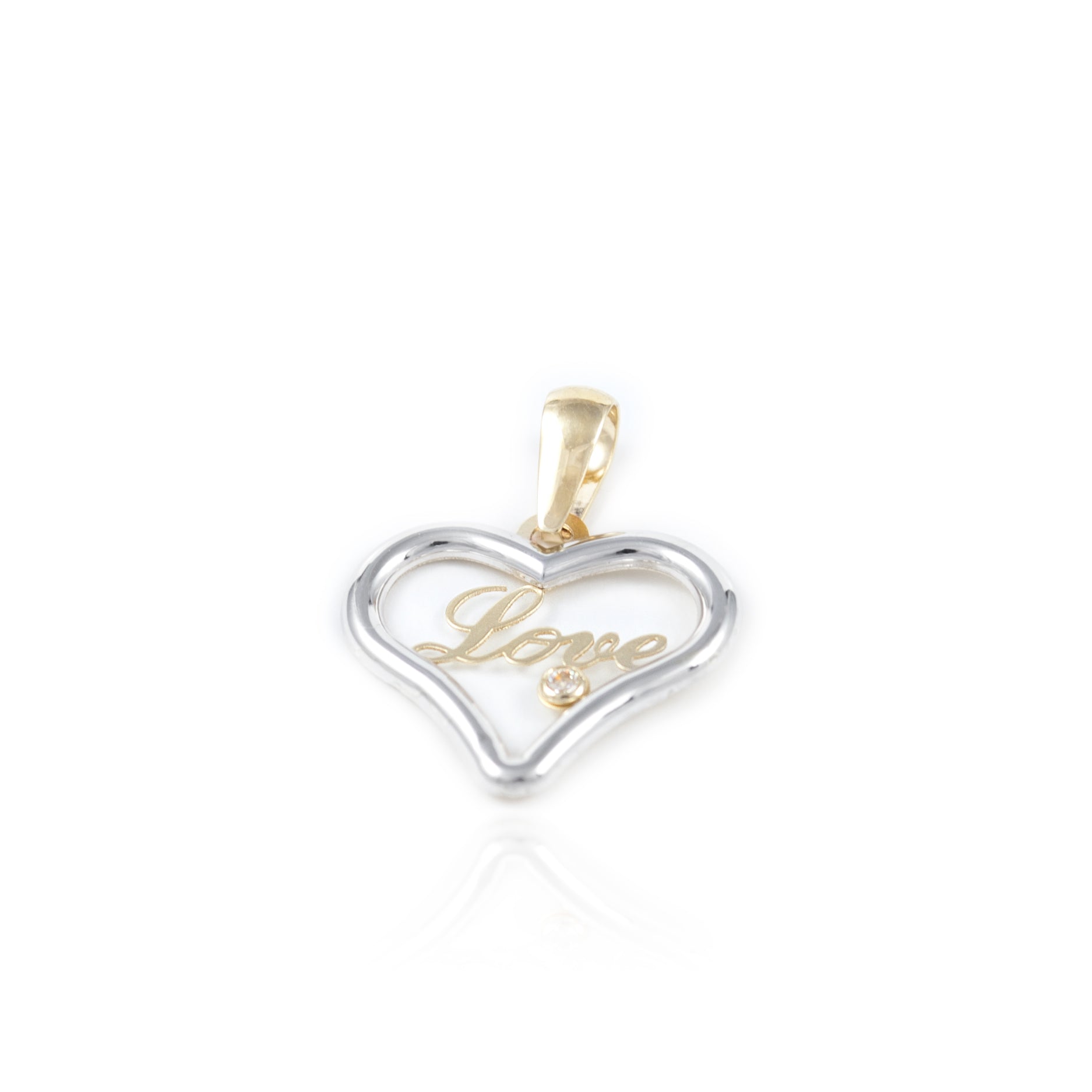 Colgante de Oro Bicolor con Corazon "Love" y circonita