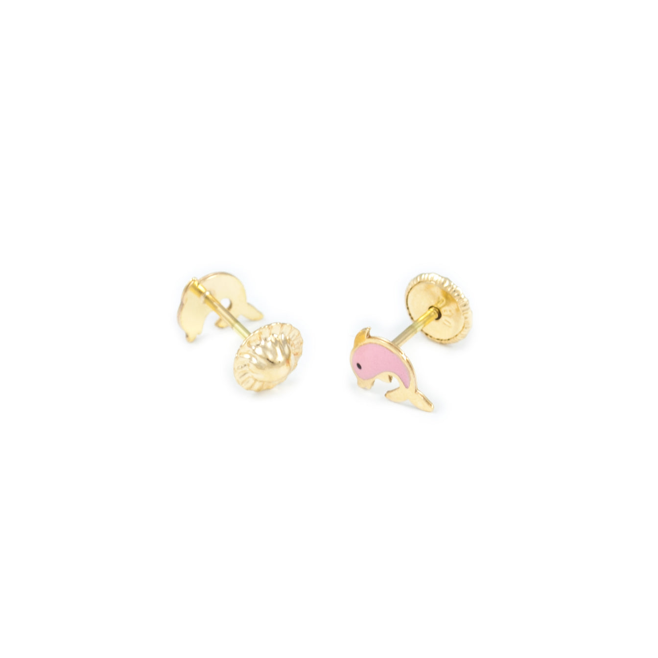 Pendientes Bebe o Niña Oro Delfin esmaltado rosa