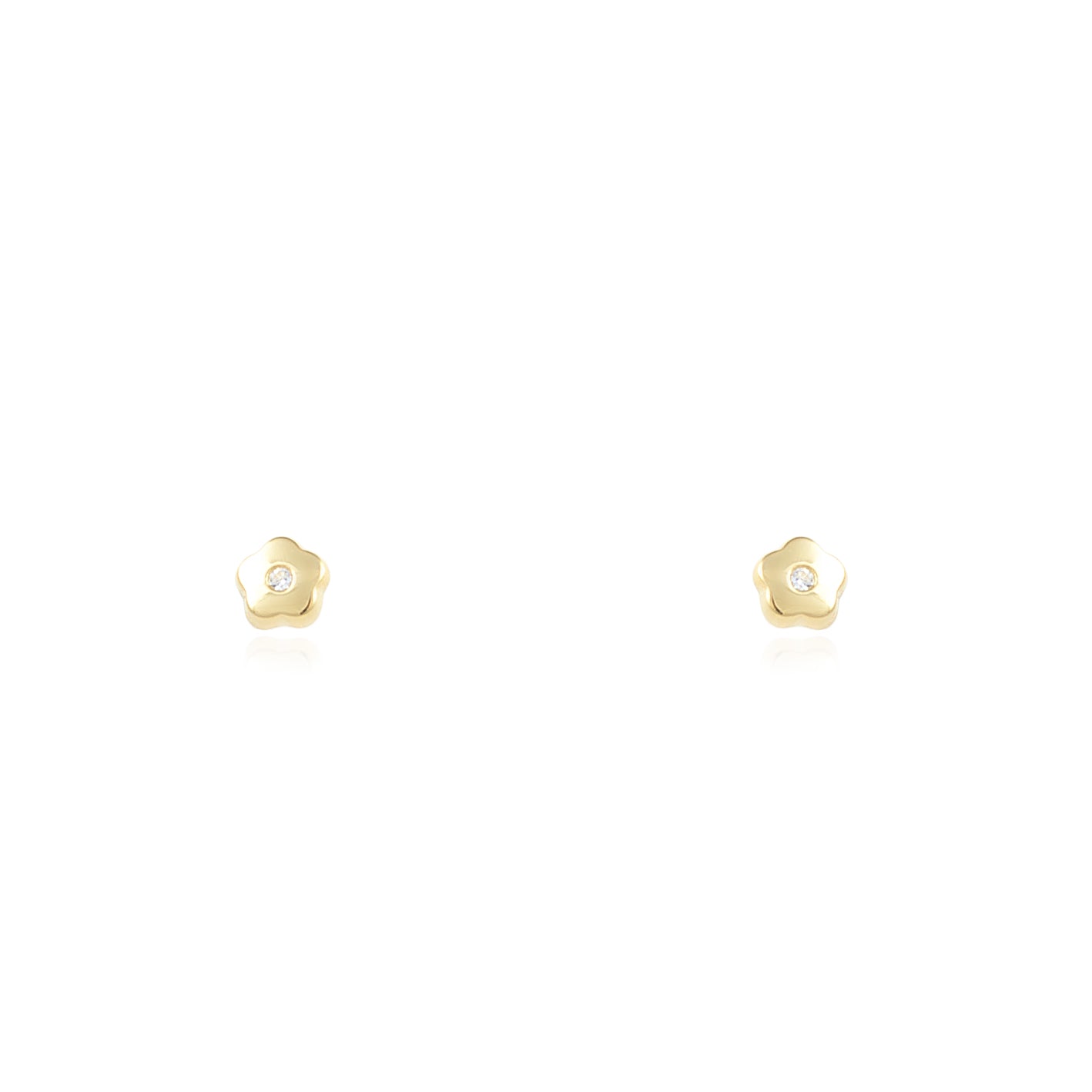 18K Yellow Gold Baby Earrings Shiny Zirconia Daisy Flower