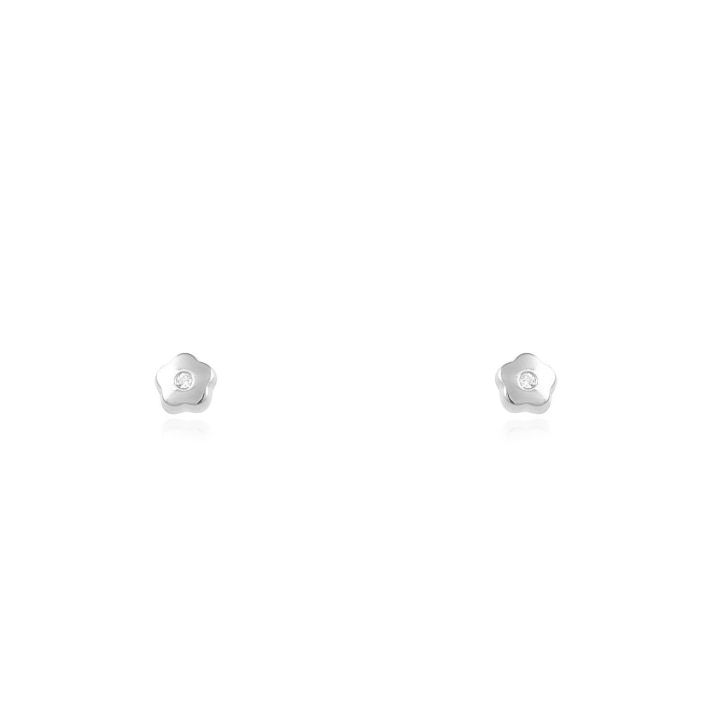 Baby Earrings 18K White Gold Daisy Flower Shiny Zirconia