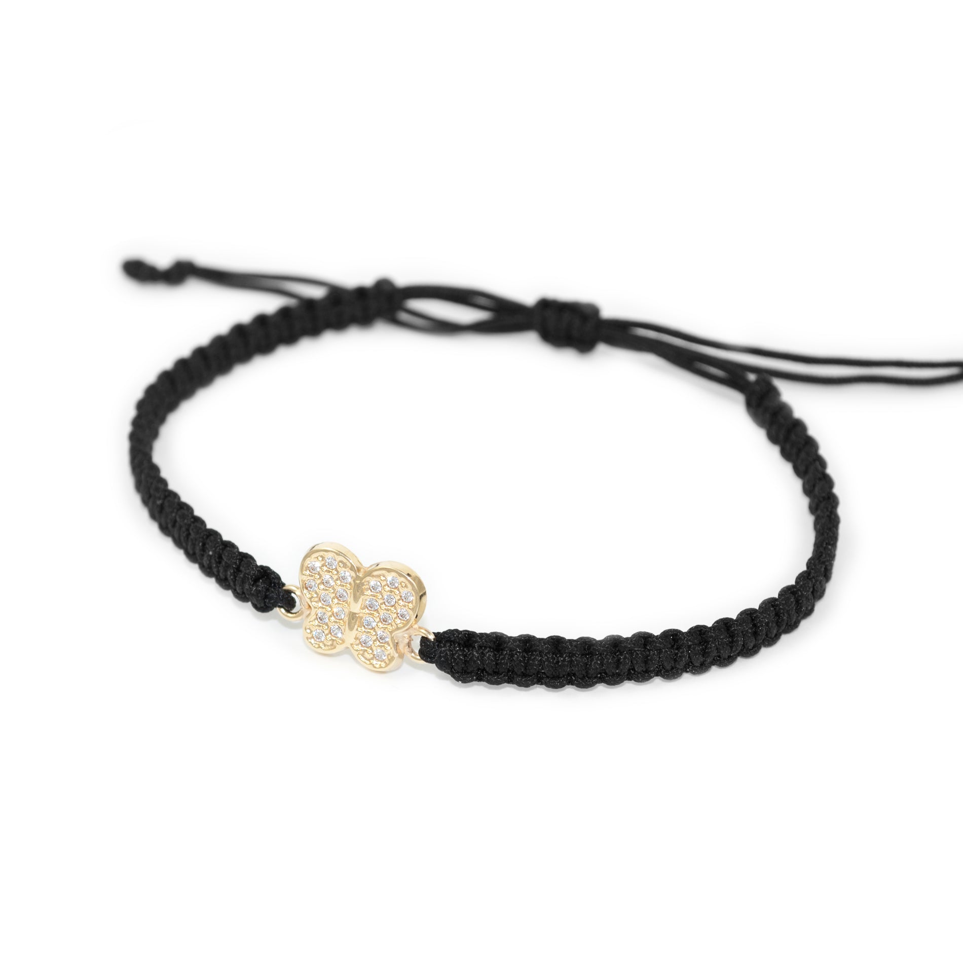 Woman-Girl 9K Yellow Gold Macramé Butterfly Shiny Zirconia Bracelet cm