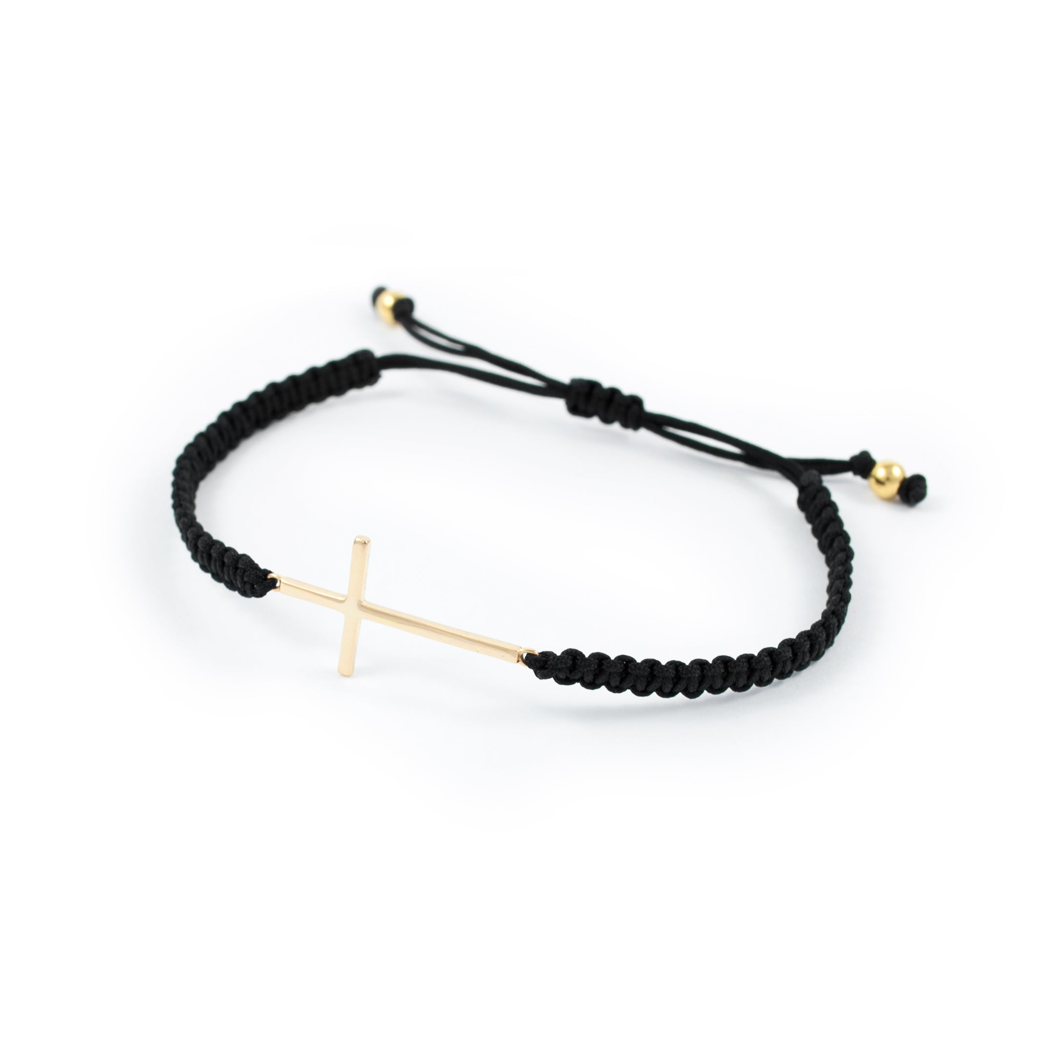 Black macrame bracelet with golden silver cross