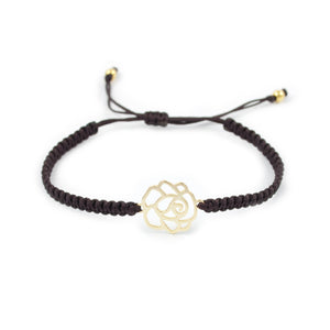 Pulsera macrame marron con Flor en plata dorada