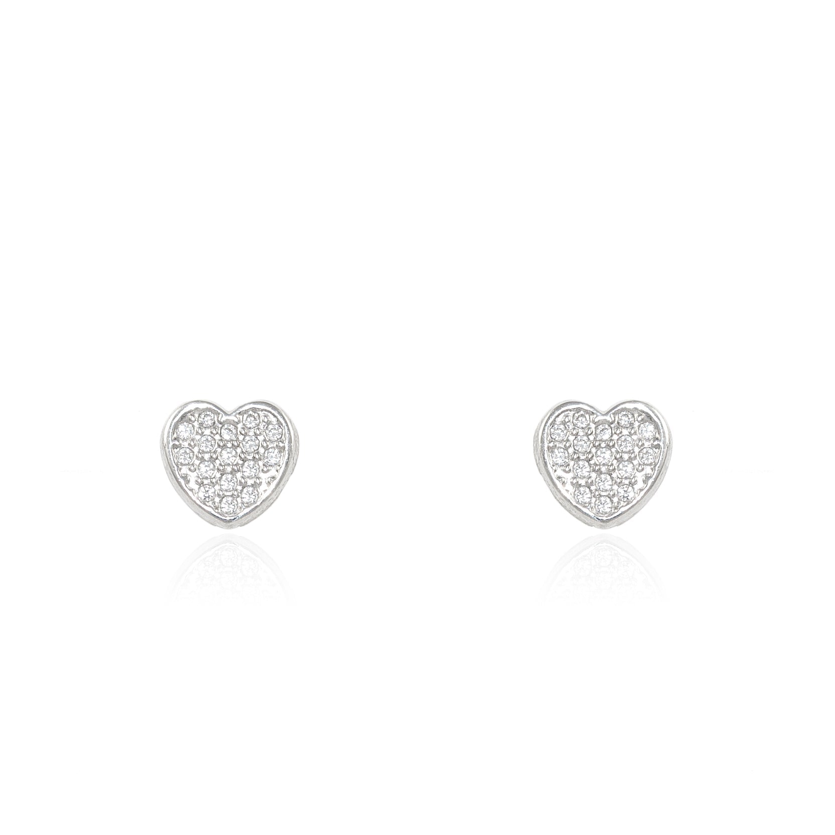 Sterling Silver Heart Shiny Zirconia Earrings