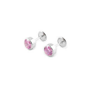 Pendientes Plata Bebe o niña Chaton Redondo rosa 5 mm