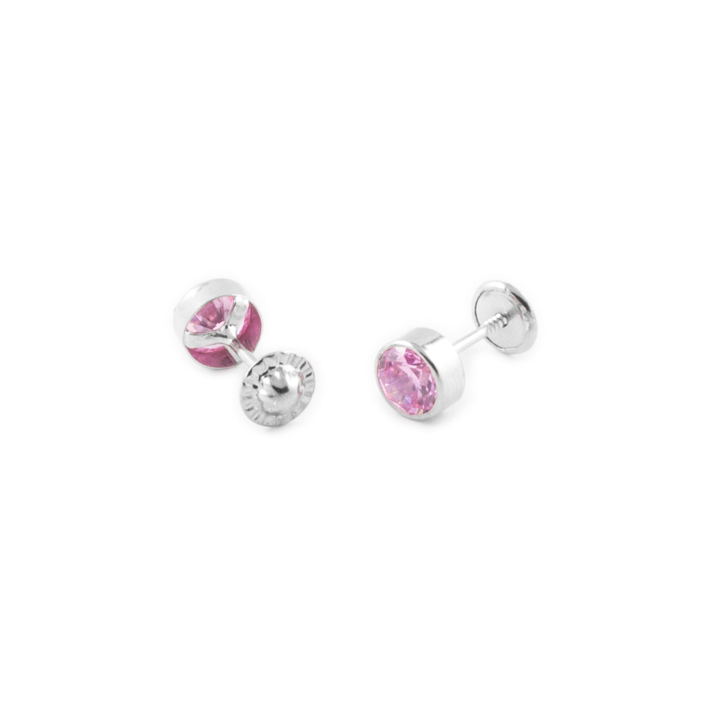 Pendientes Plata Bebe o niña Chaton Redondo rosa 5 mm