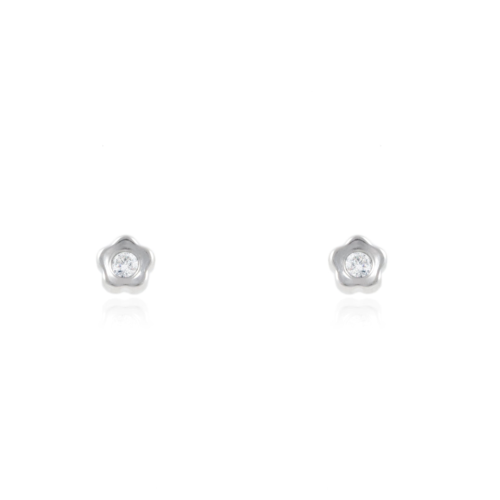 9K White Gold Baby Earrings Shiny Zirconia Daisy Flower