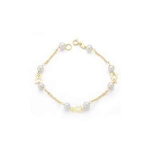 Pulsera bebe oro osito con perlas