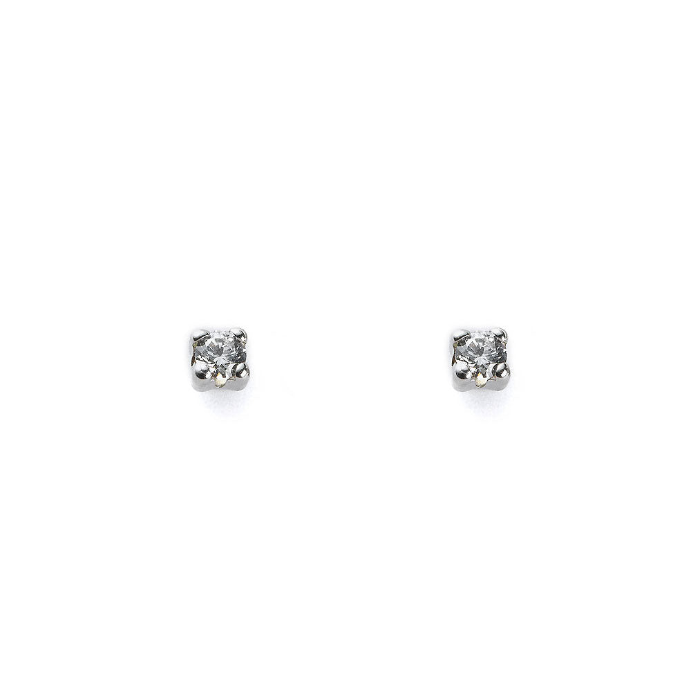 Baby Earrings 18K White Gold Claw Zirconia 3 mm Shine