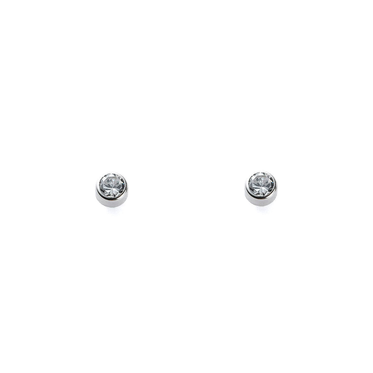 Baby Earrings 18K White Gold Round Zirconia Chat 2.75 mm Shiny