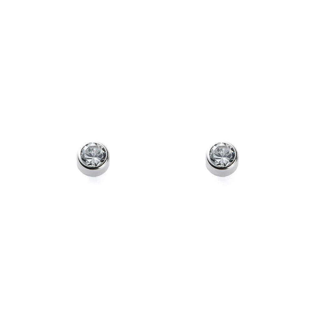 Baby-Girl Earrings 18K White Gold Round Zirconia Chat 3.75 mm Shiny