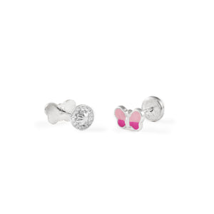 Pendientes Plata Mariposa Rosa