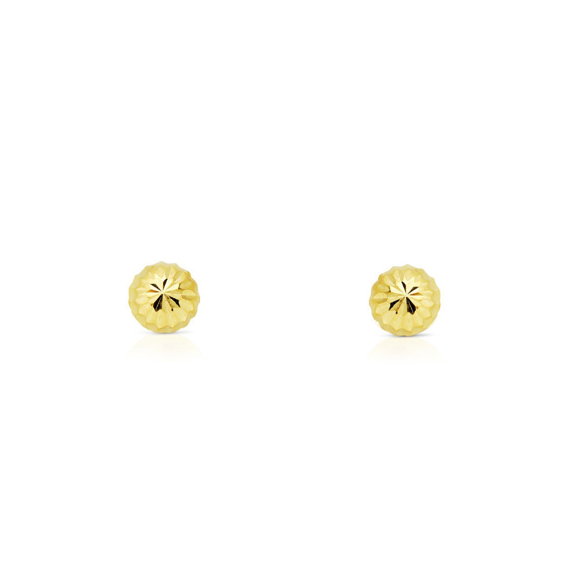 Women's-Girl's Earrings 18K Yellow Gold Half Round Ball Carved