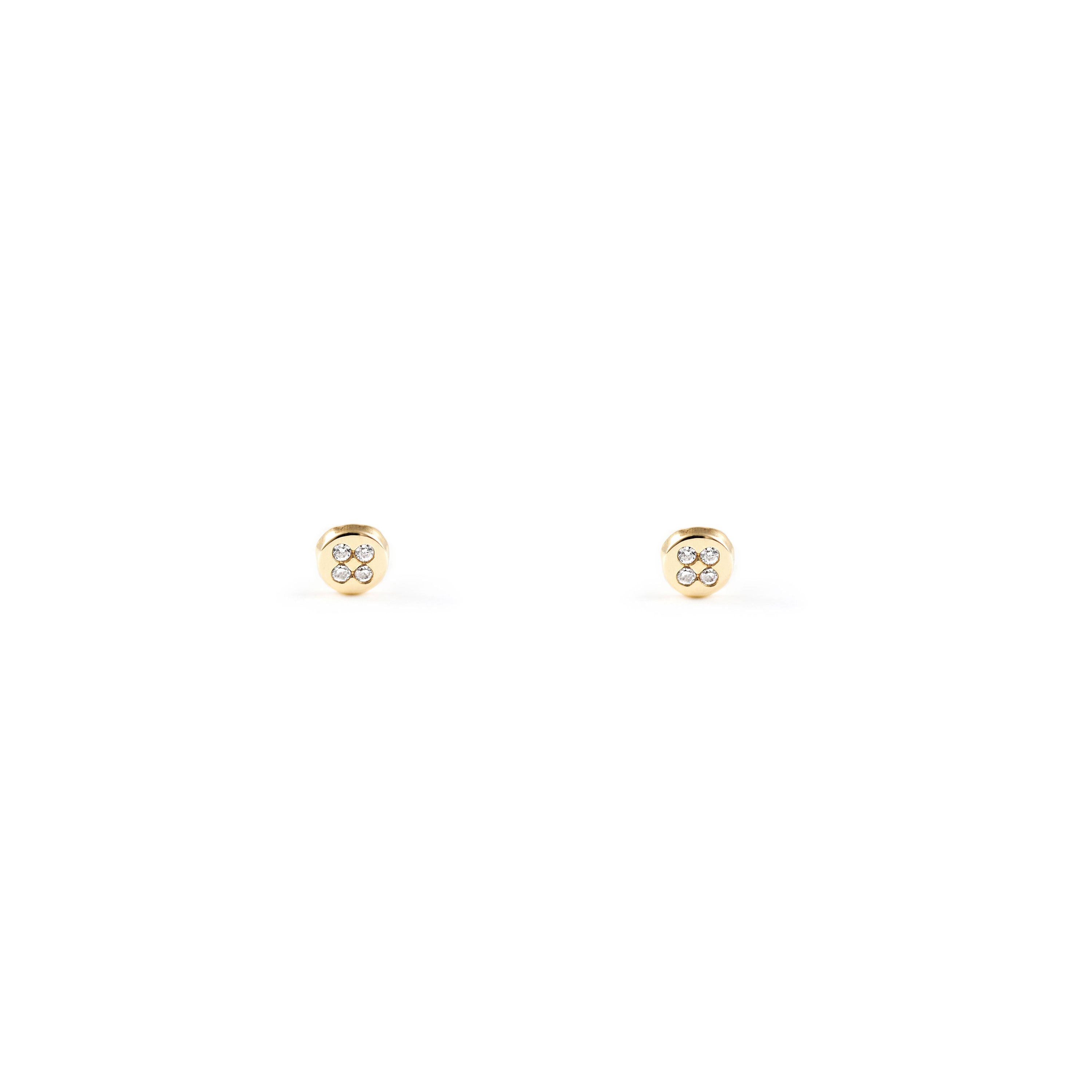 Baby Earrings 9K Yellow Gold Round Shiny Zirconia