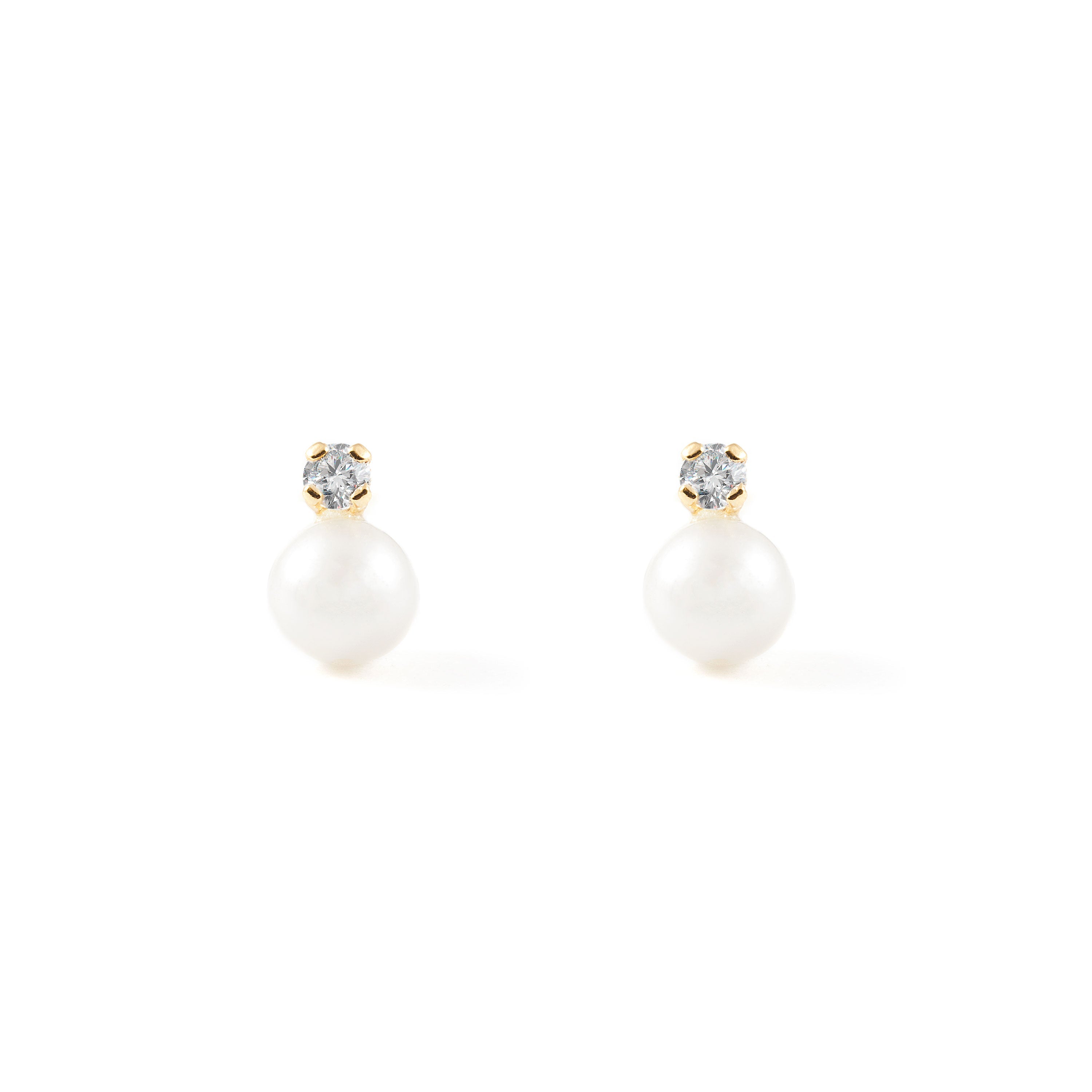 Girl's Earrings 18K Yellow Gold Round Pearl 5 mm Shiny Zirconia