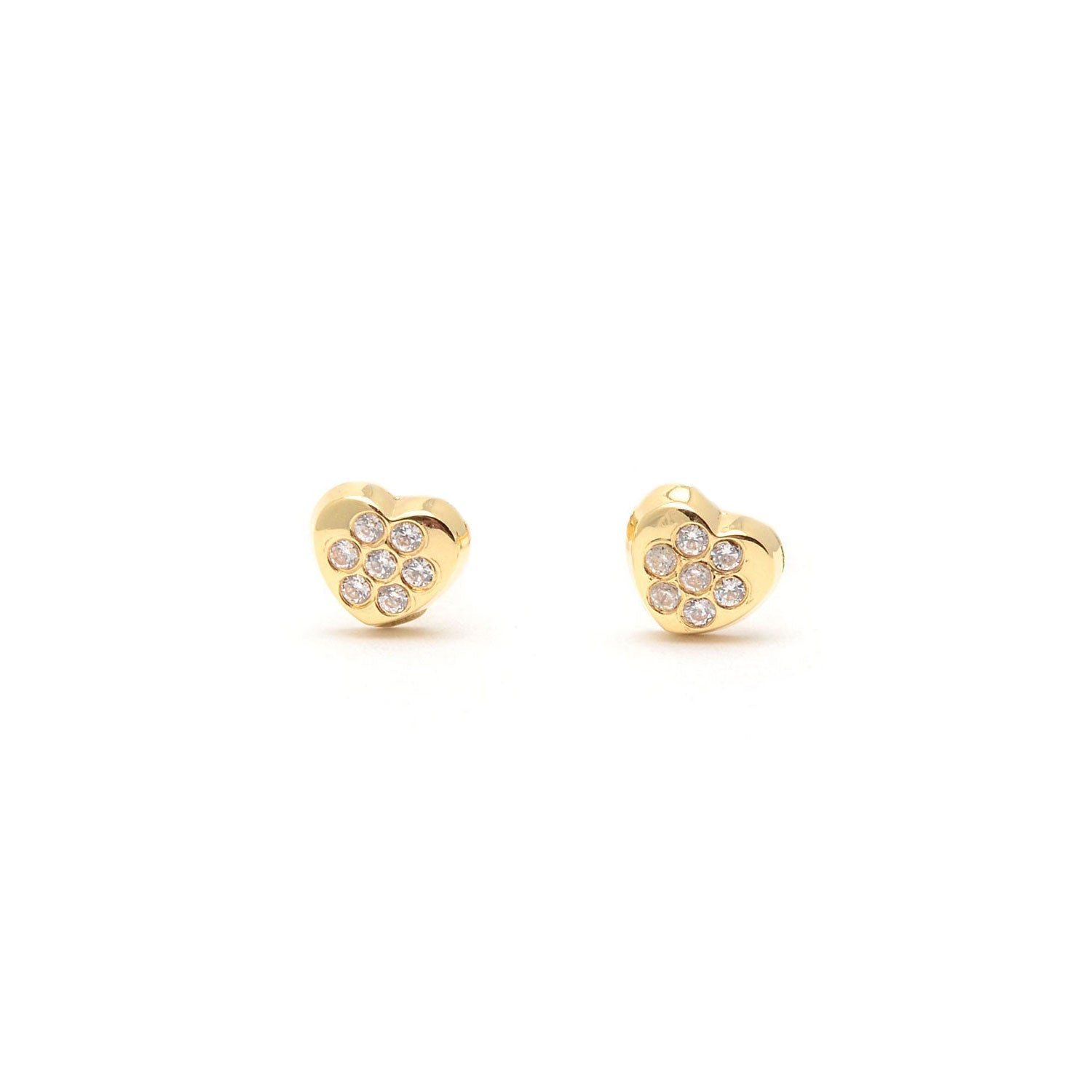 Baby-Girl Earrings 9K Yellow Gold Heart Shiny Zirconia