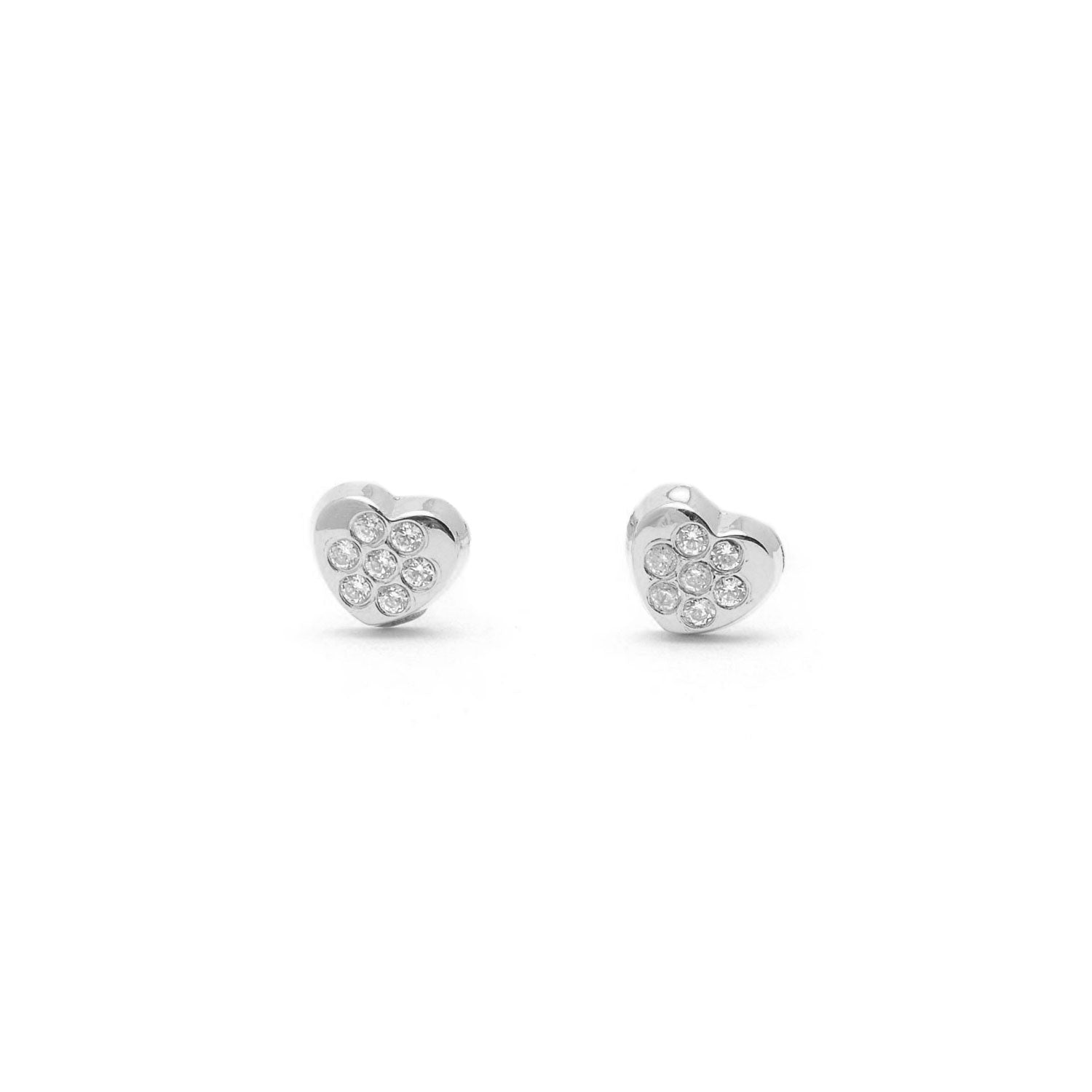 Baby-Girl Earrings 9K White Gold Heart Shiny Zircons