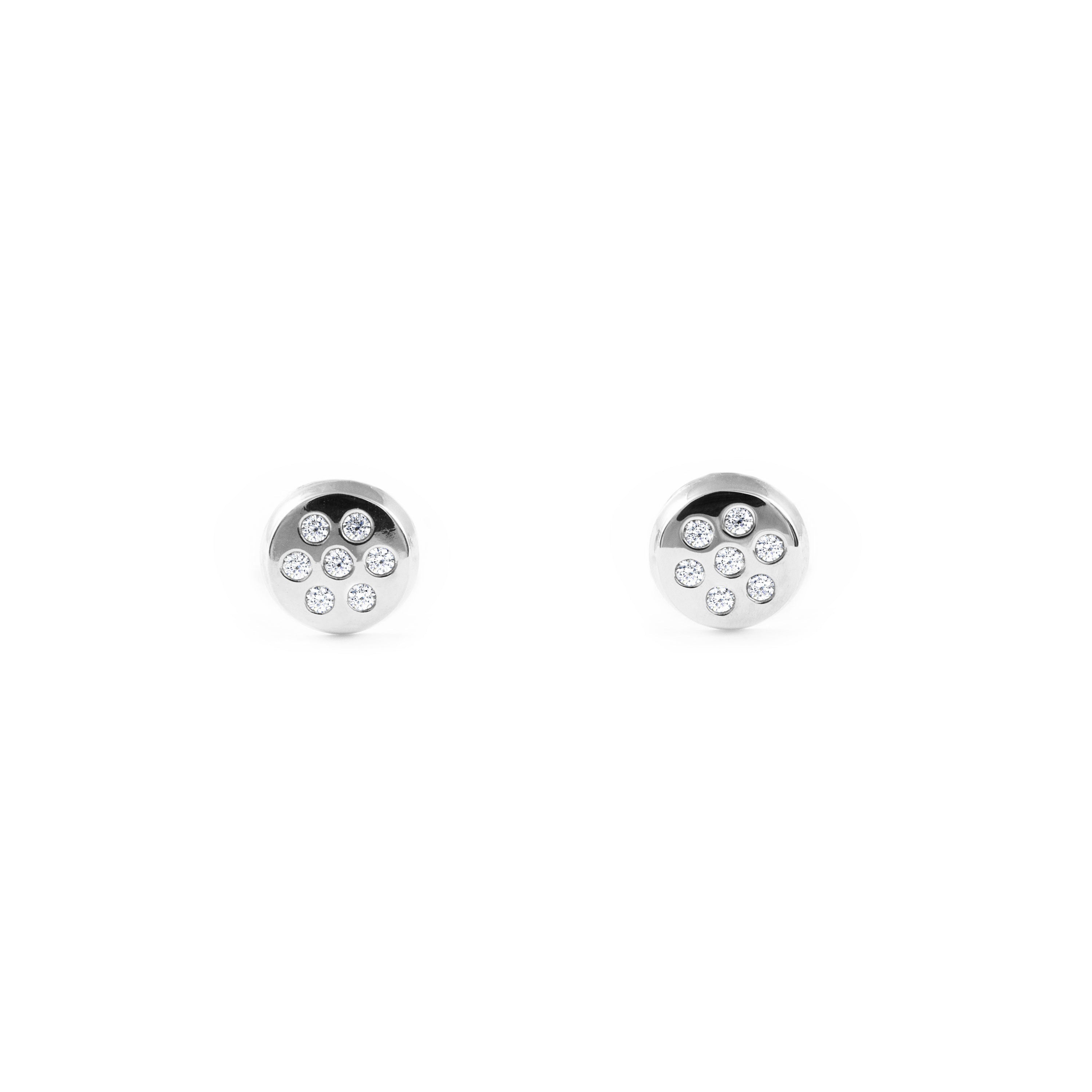 Baby-Girl Earrings 9K White Gold Round Shiny Zircons