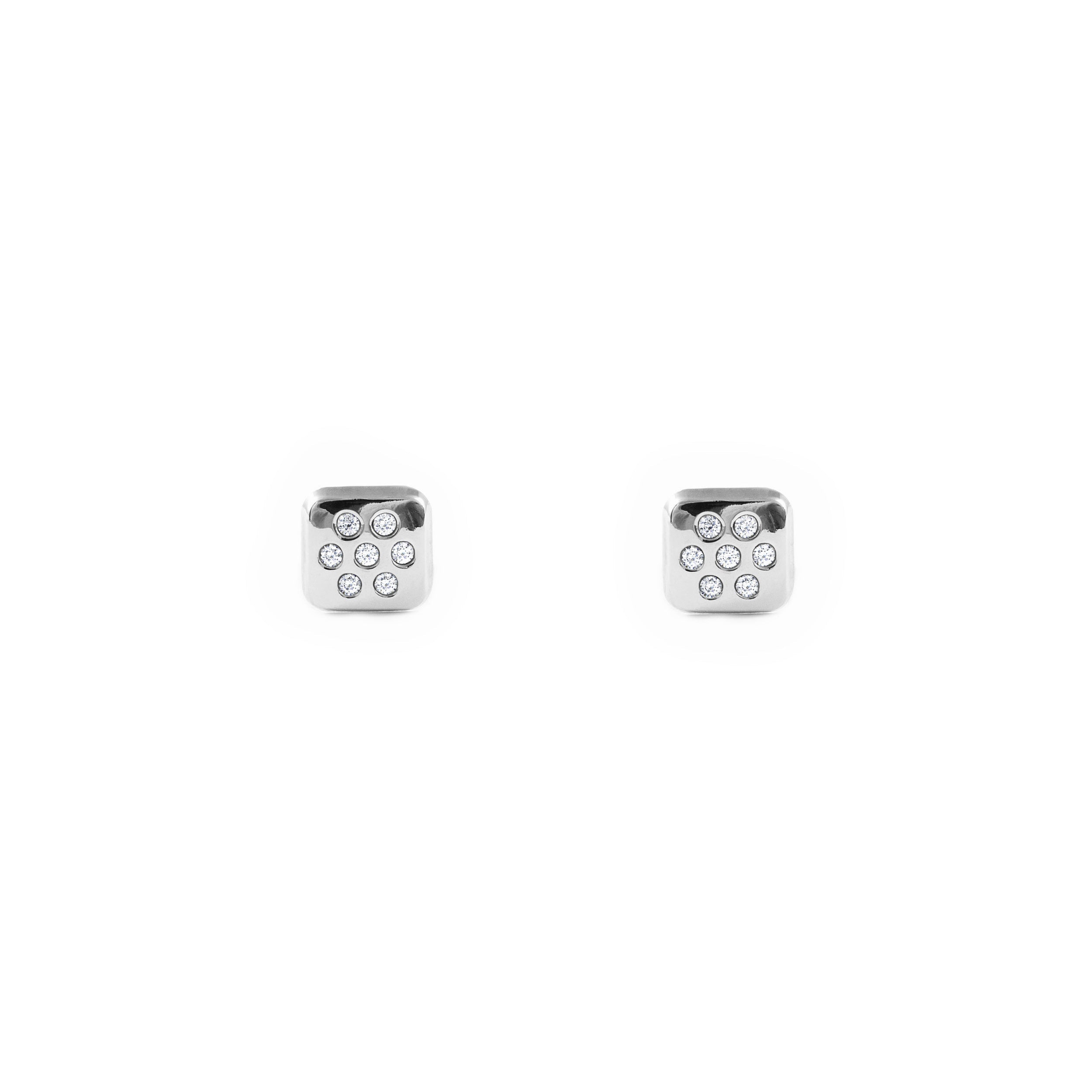 Baby-Girl Earrings 9K White Gold Square Shiny Zircons