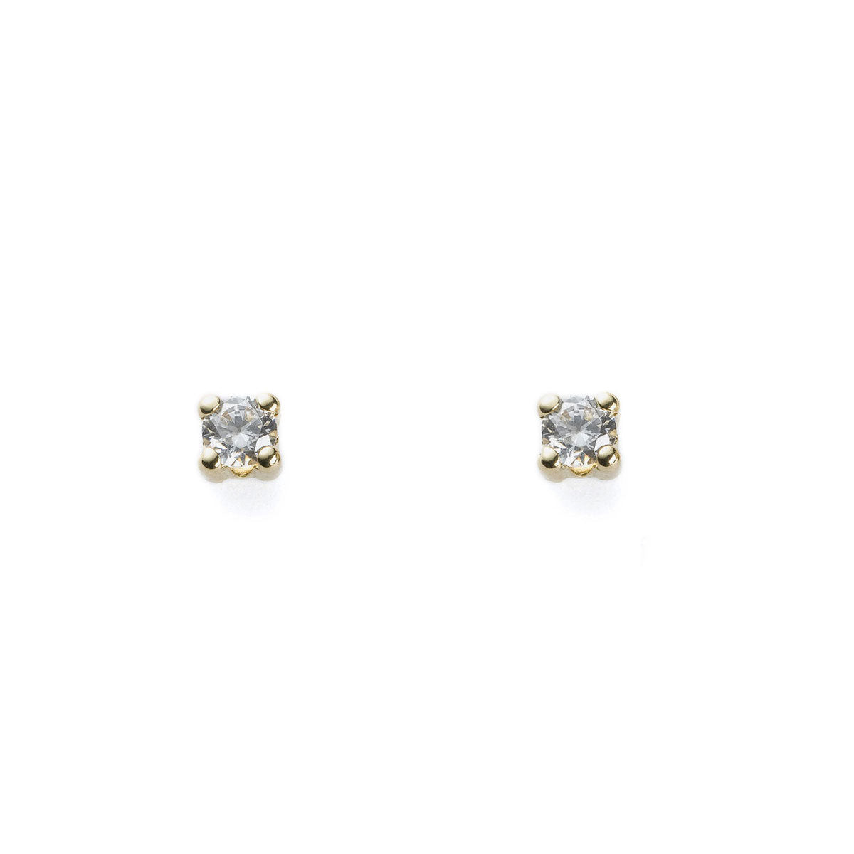 Pendientes Bebe-Niña Oro Amarillo 18K Garra Circonita 4 mm Brillo