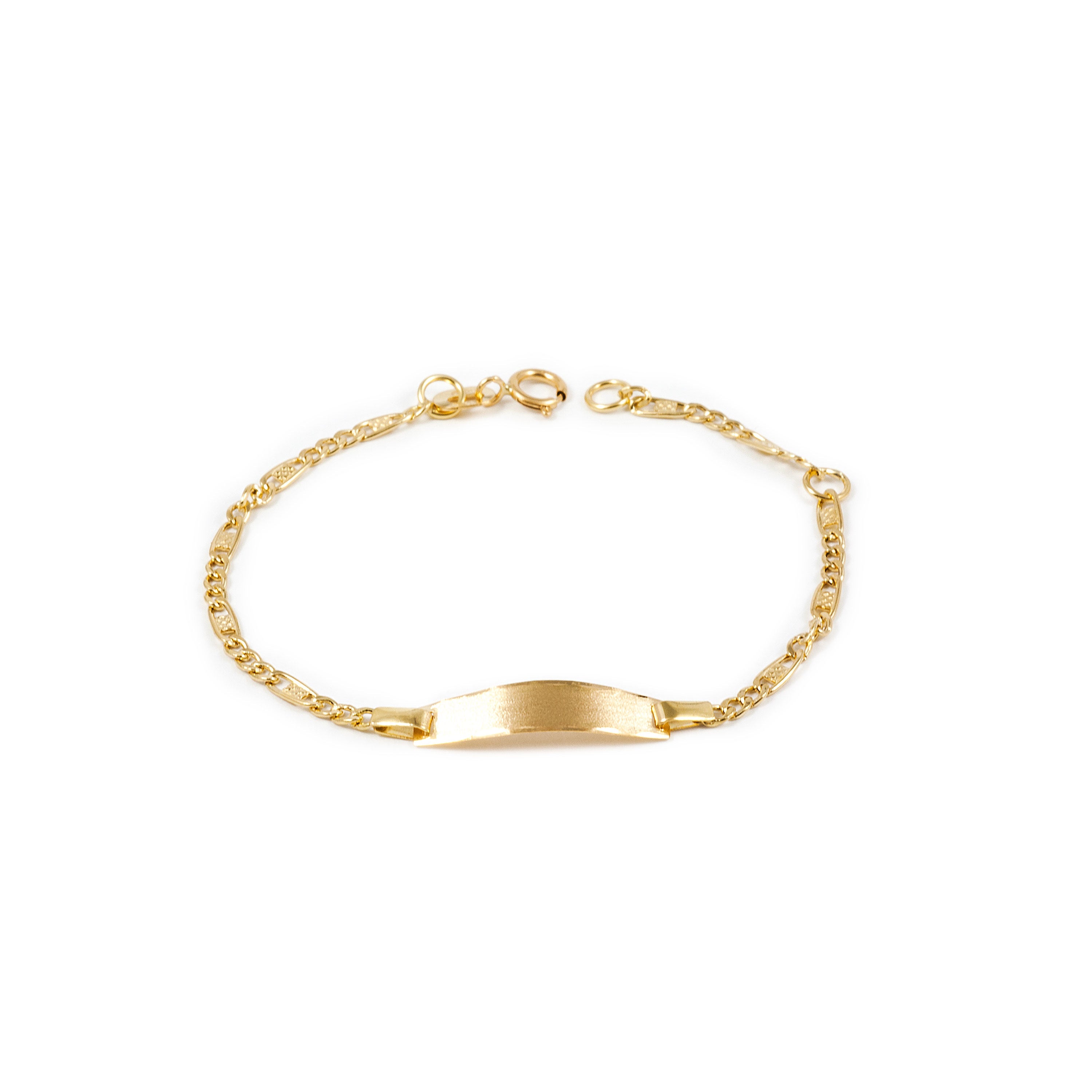 Girl's Bracelet 18K Yellow Gold Personalized Figaro Slave 3X1 Matte and Shiny 14 cm