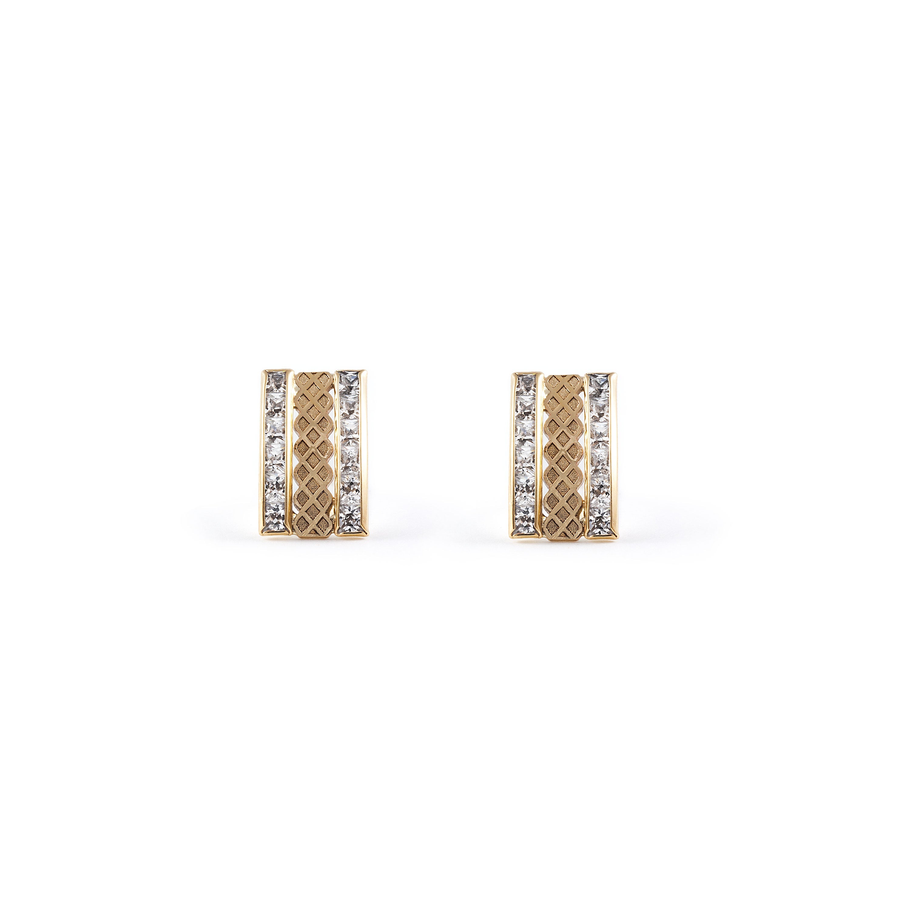 Women's-Girl's Earrings 9K Yellow Gold Rectangular Greca Zirconia