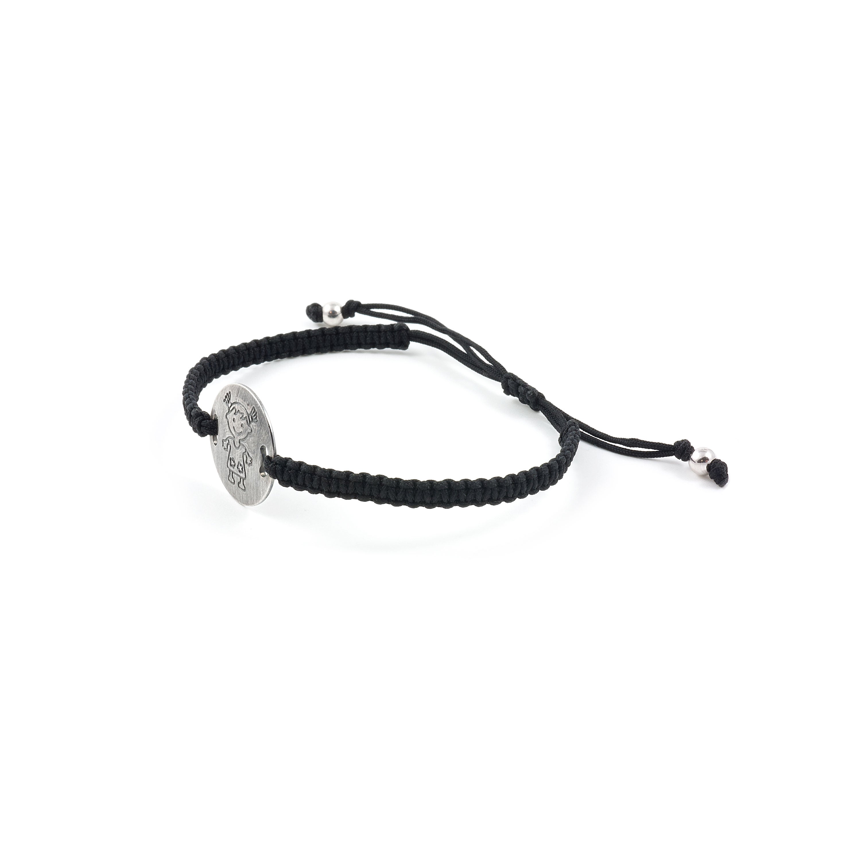 Pulsera Plata macrame negro Chapa Niña