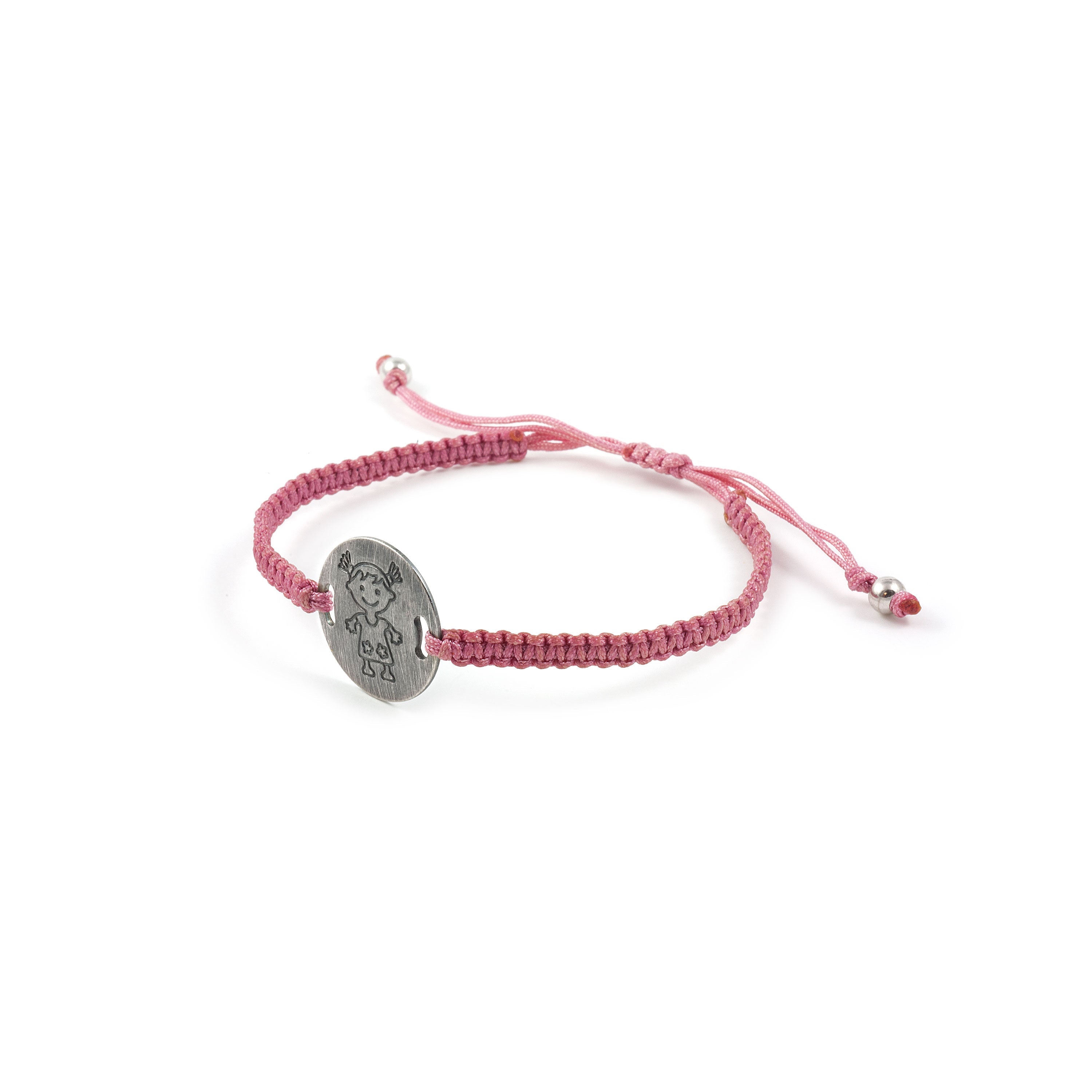 Pulsera Plata Macramé Rosa chapa niña