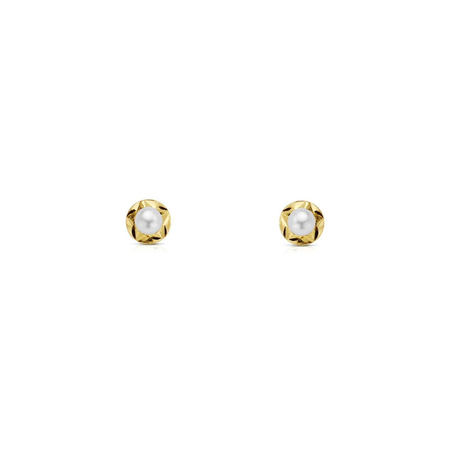 Pendientes Bebe-Niña Oro Amarillo 18K Orla Perla Redonda 3 mm Estrella Brillo