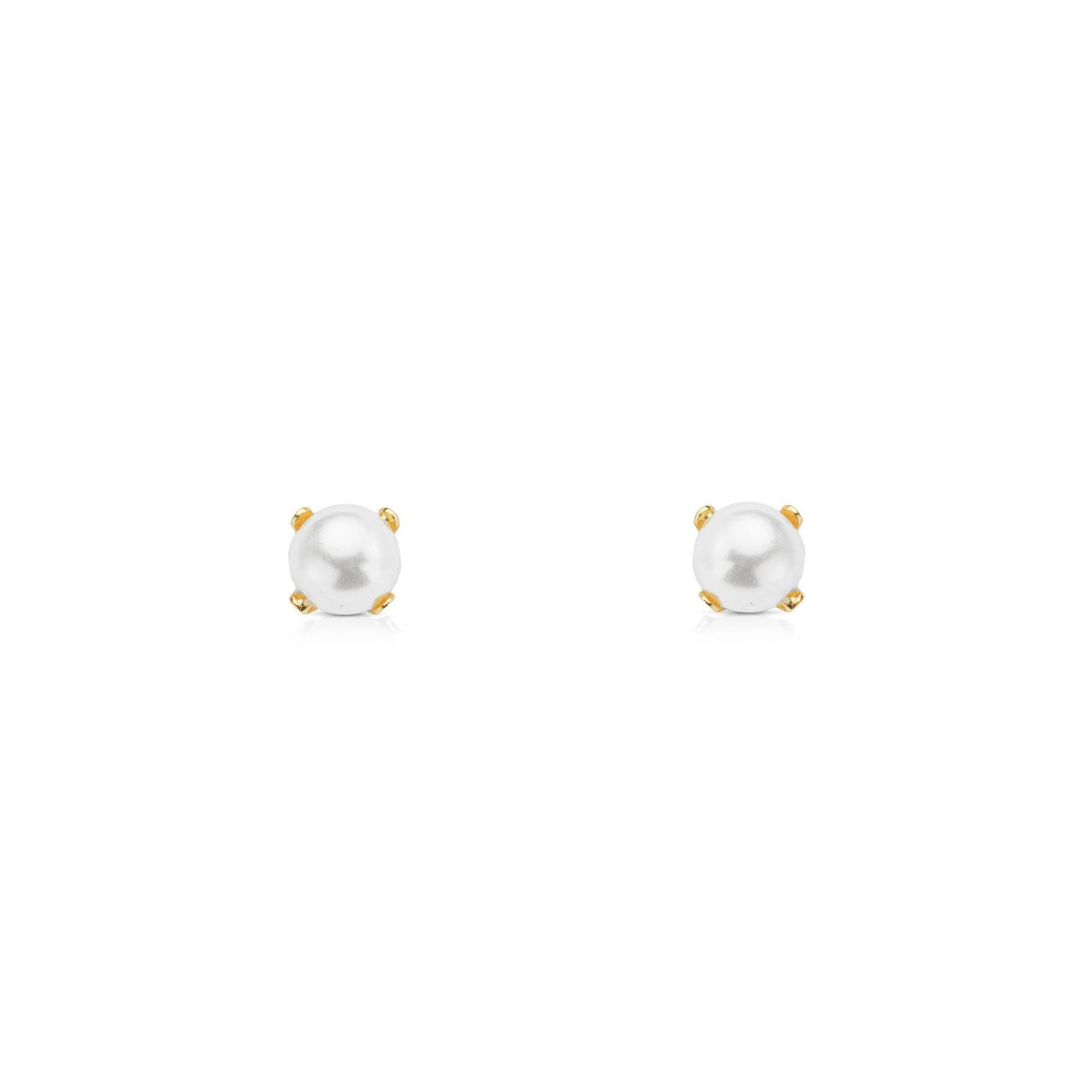 Pendientes Bebe Oro Amarillo 18K Perla Redonda 4 mm Brillo