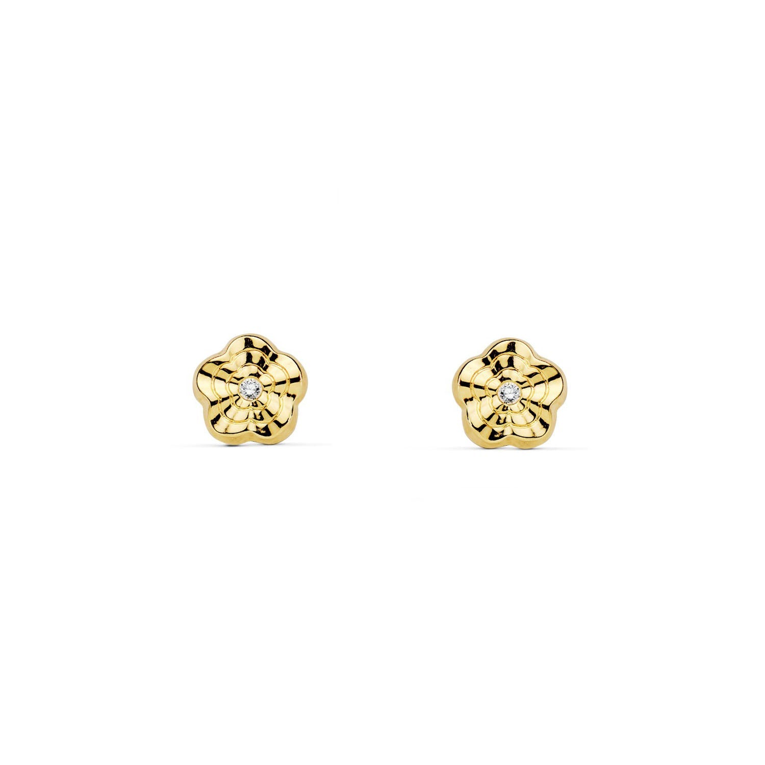 Baby-Girl Earrings 18K Yellow Gold Textured Zirconia Flower