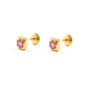 Pendientes Bebe o niña cuadrado Esmalte Rosa