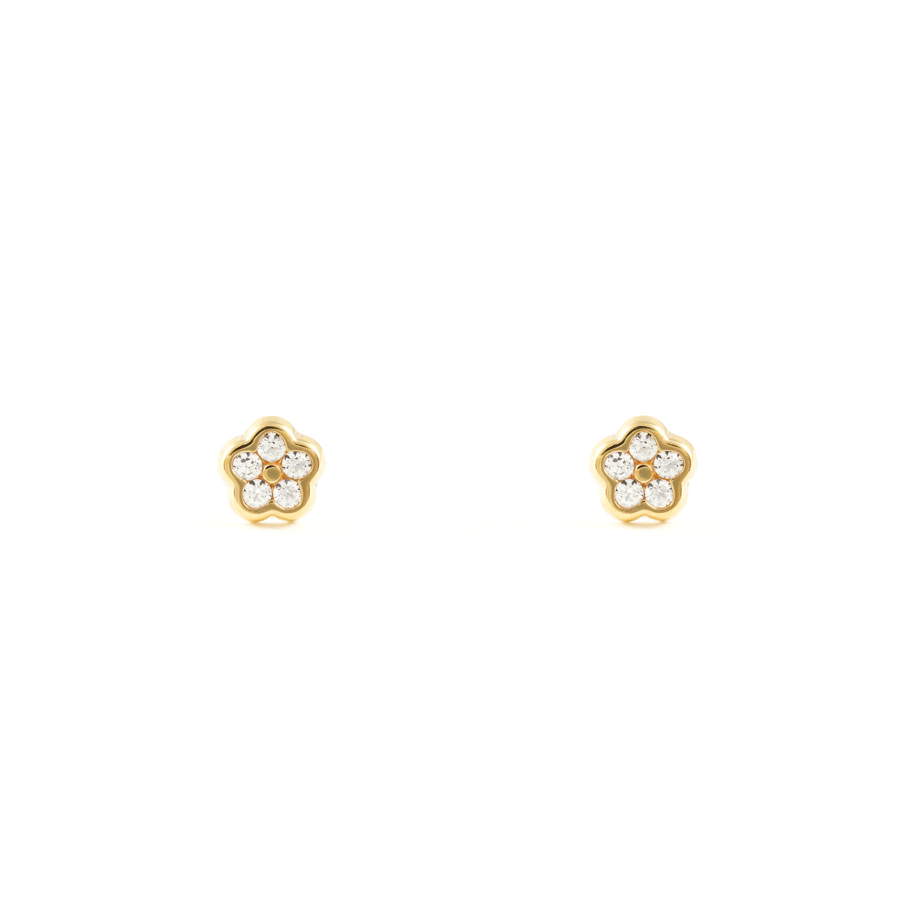 Baby-Girl Earrings 9K Yellow Gold Flower Daisy Shiny Zircons