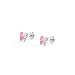 Pendientes Plata Mariposa Grande Esmaltada Rosa