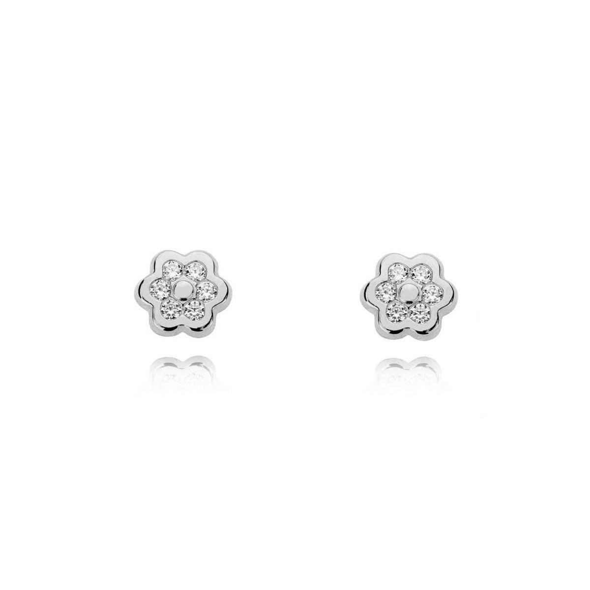 Women's-Girl's Earrings 18K White Gold Daisy Flower Shiny Zirconia