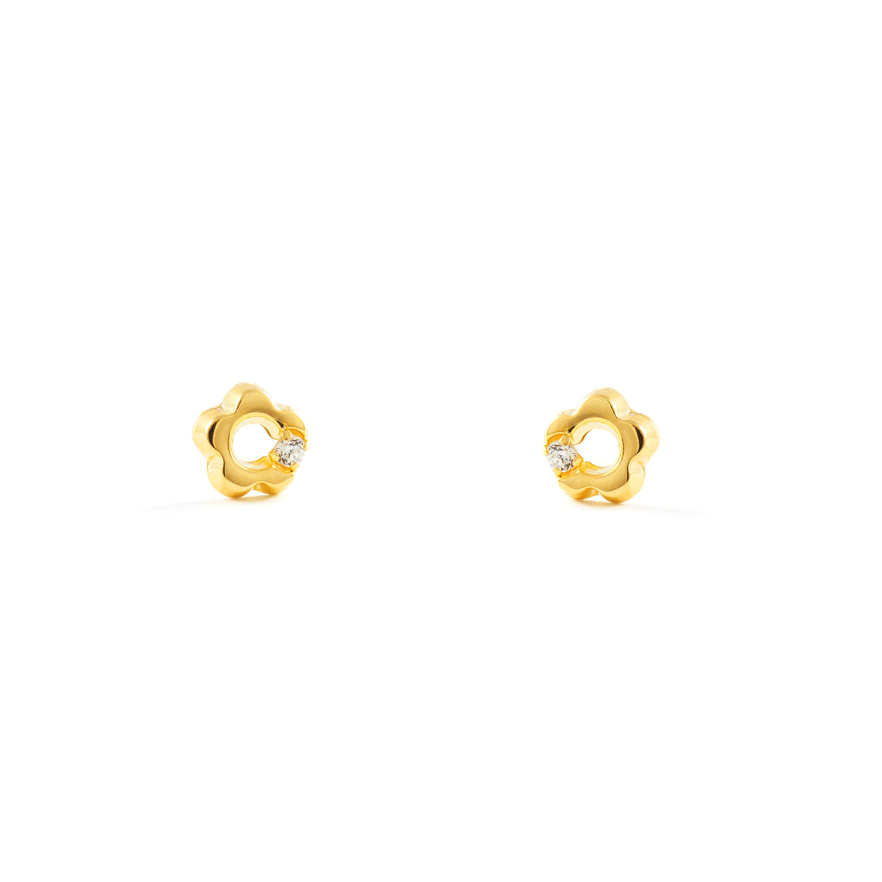 Baby-Girl Earrings 9K Yellow Gold Flower Daisy Shiny Zirconia