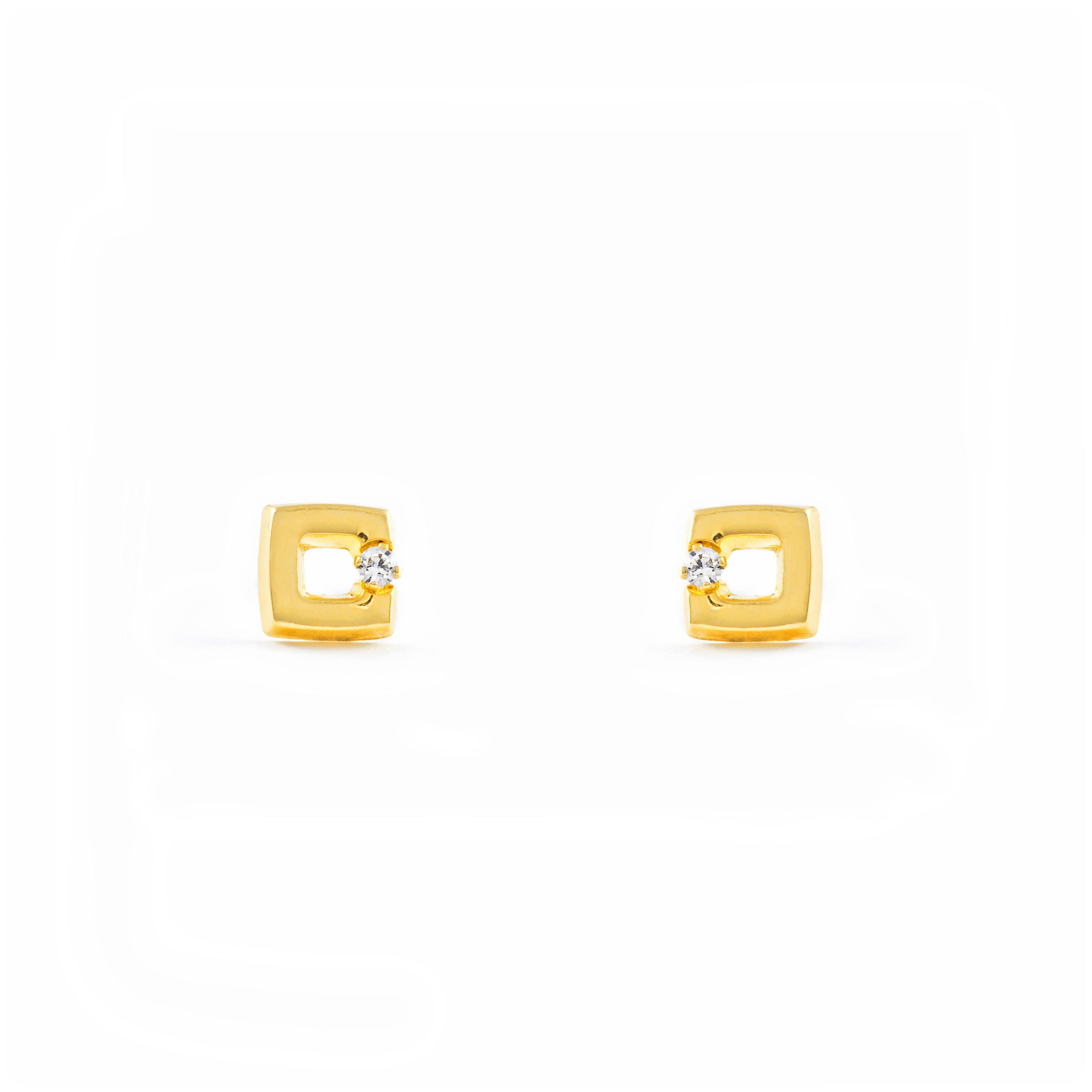 Pendientes Bebe-Niña Oro Amarillo 18K Cuadrado Circonita Brillo