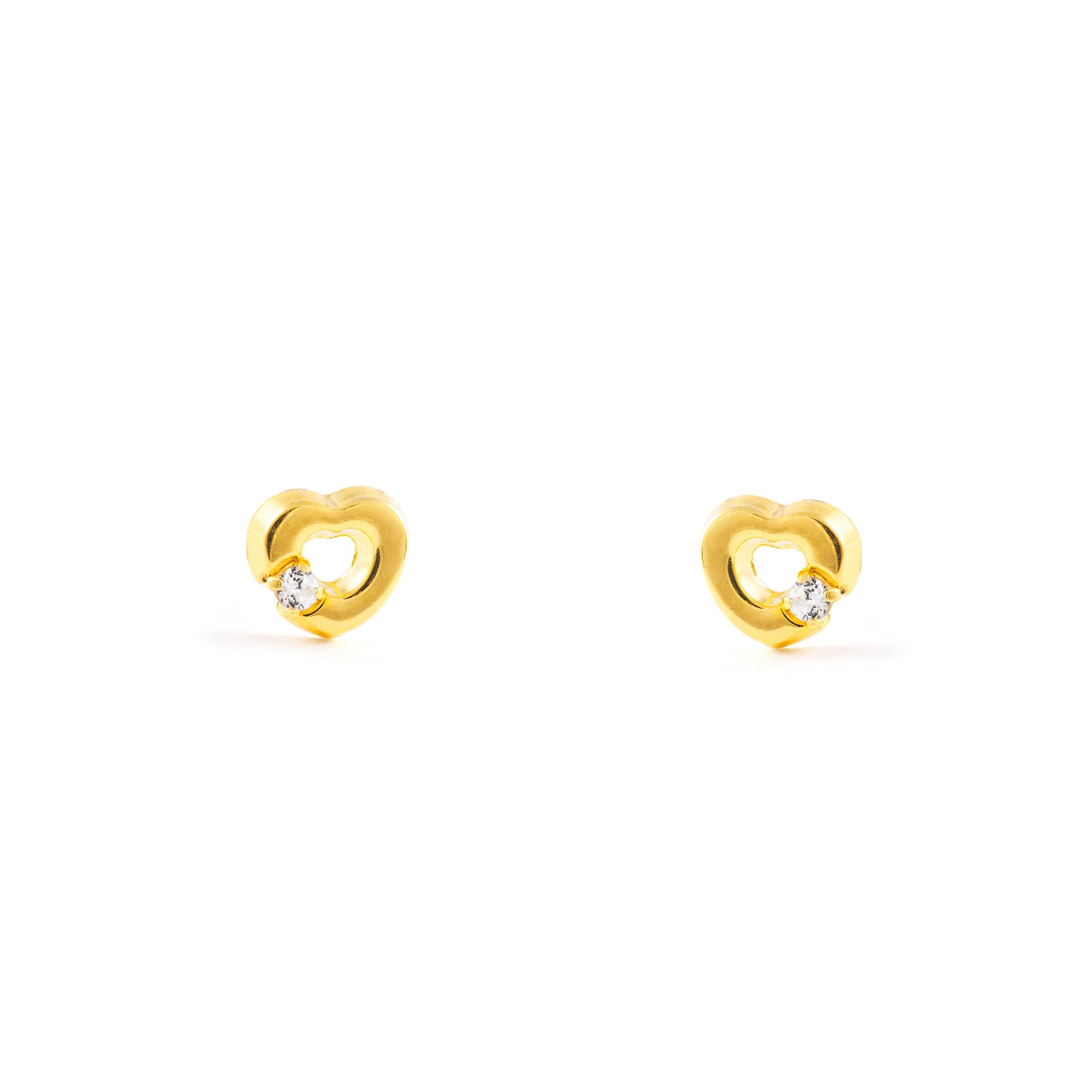 Baby Earrings 18K Yellow Gold Shiny Zirconia Heart