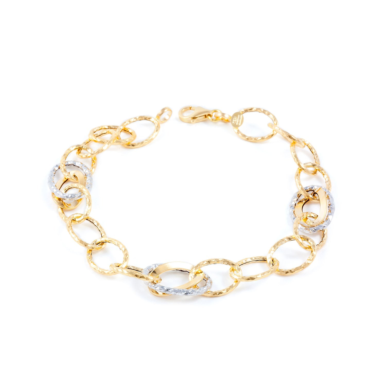 Pulsera Mujer Oro Bicolor 18K Fantasia Brillo y Textura 20 cm