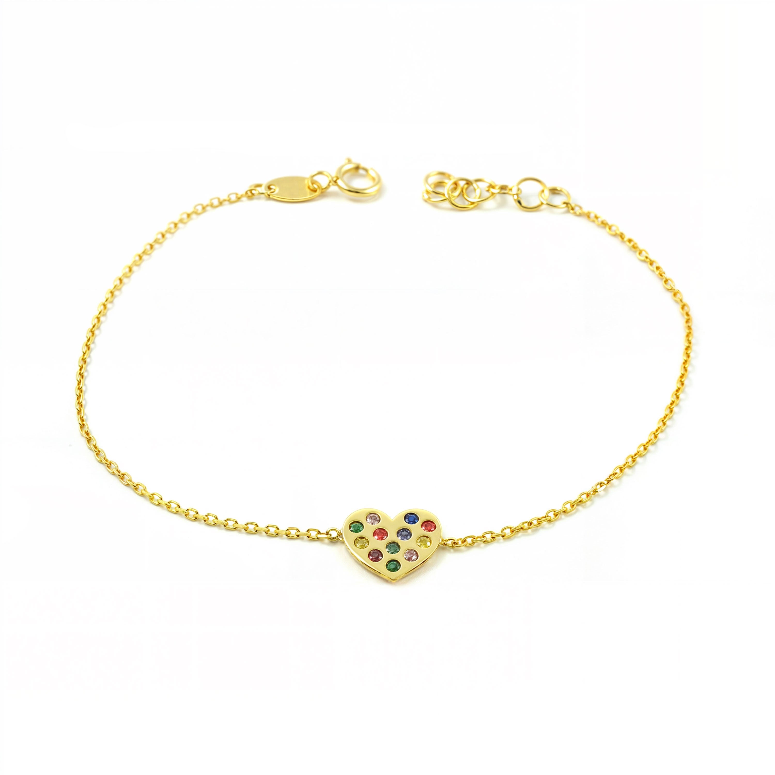 Pulsera Mujer Oro Amarillo 9K Corazón Circonita Color Brillo 16 cm