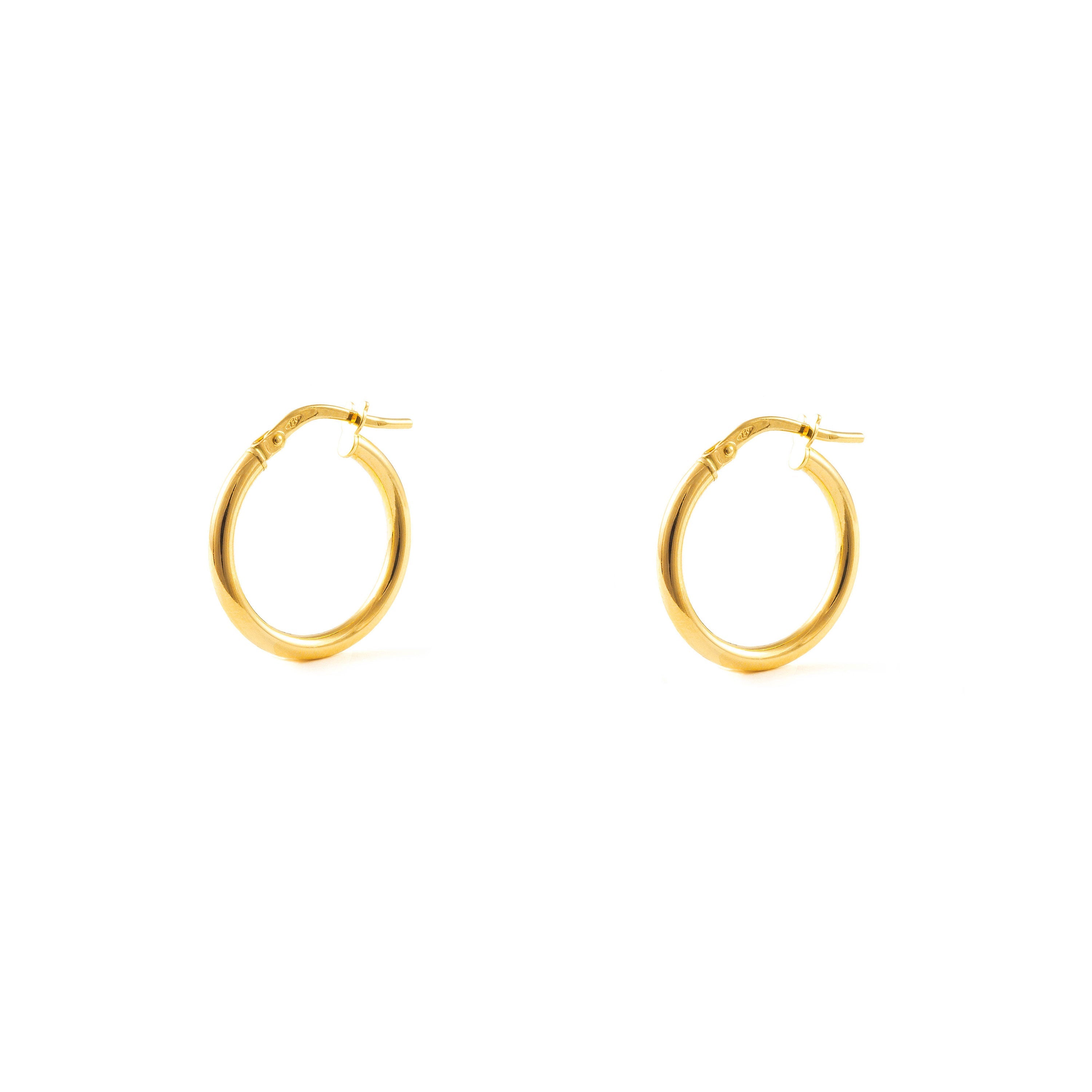 Pendientes Oro Amarillo 18K Aros Redondo Brillo 15 x 2 mm