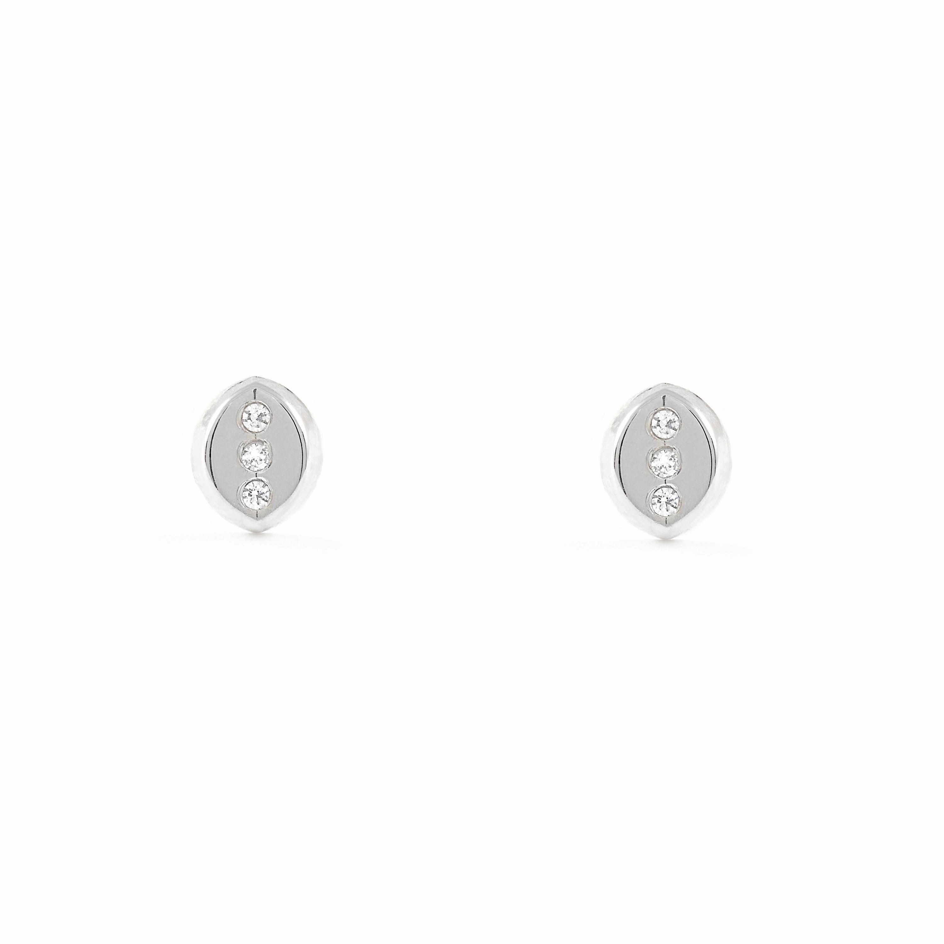 Pendientes Bebe-Niña Oro Blanco 18K Oval Circonita Brillo