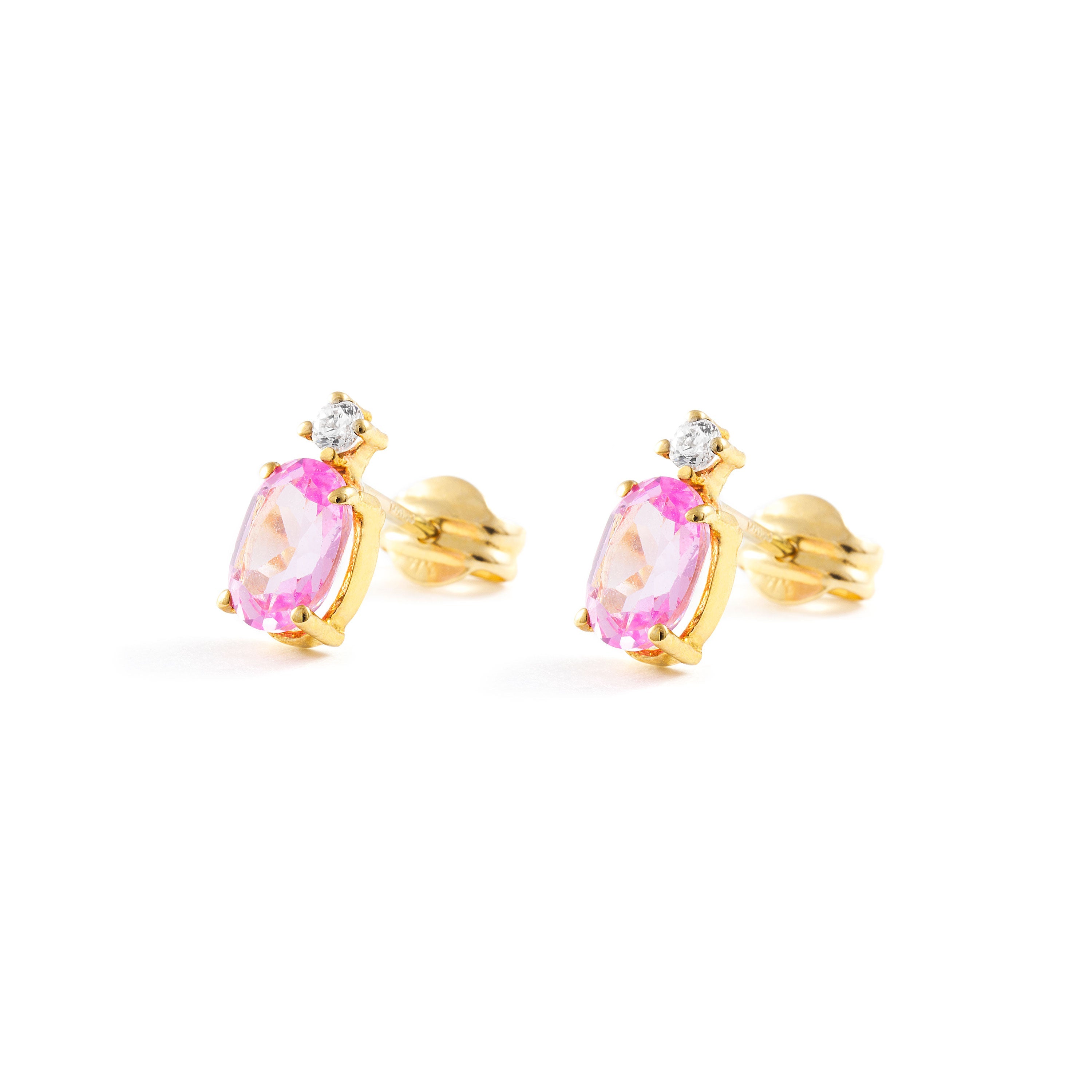 Pendientes Niña Ovales Rosa y Circonita