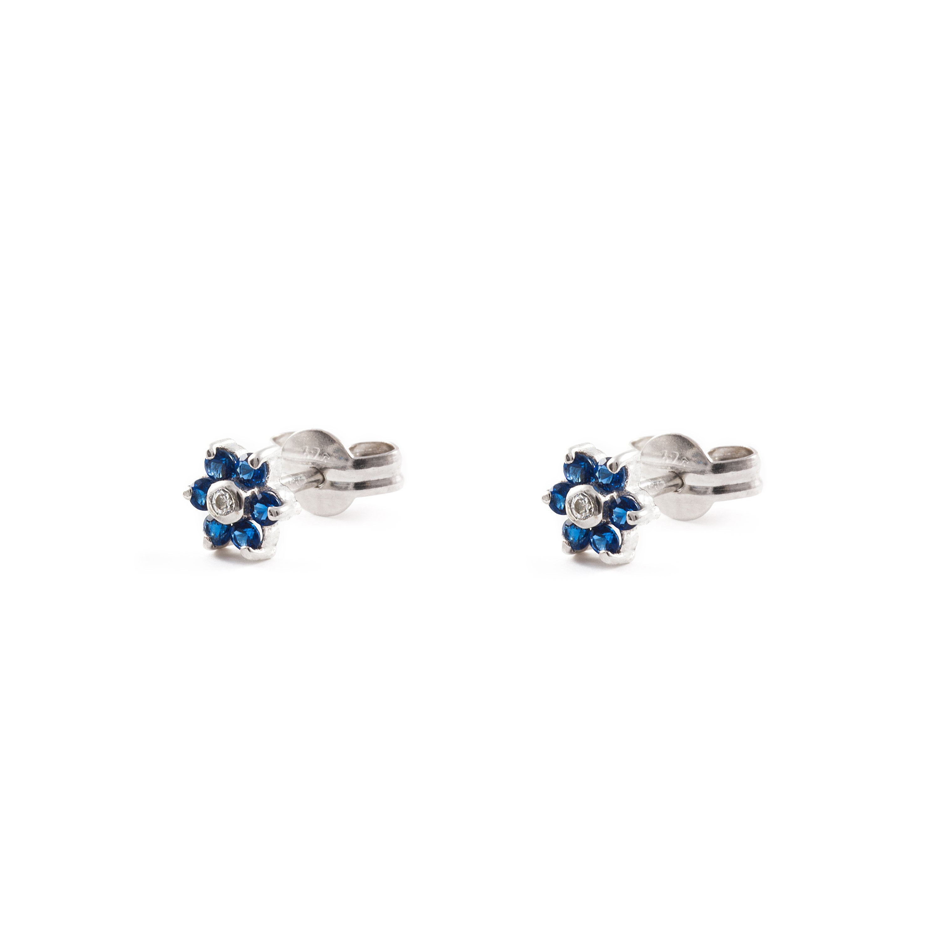 Pendientes Bebe o Niña Margarita 6 Petalos Zafiro Azul