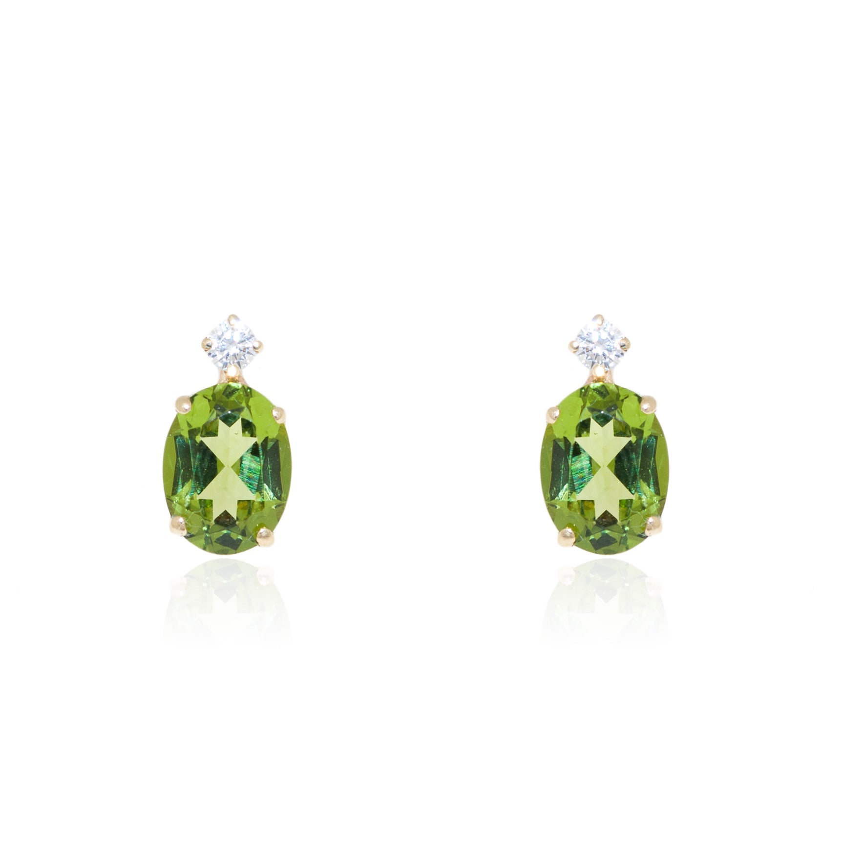 Pendientes Mujer-Niña Oro Amarillo 9K Oval Peridoto Brillo