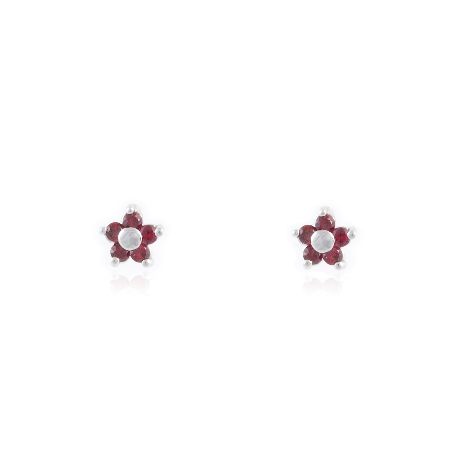 Baby-Girl Earrings 9K White Gold Shiny Ruby Daisy Flower