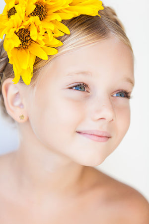 Pendientes Bebe o Niña Oro Amarillo Flor 5 Petalos con Circonitas