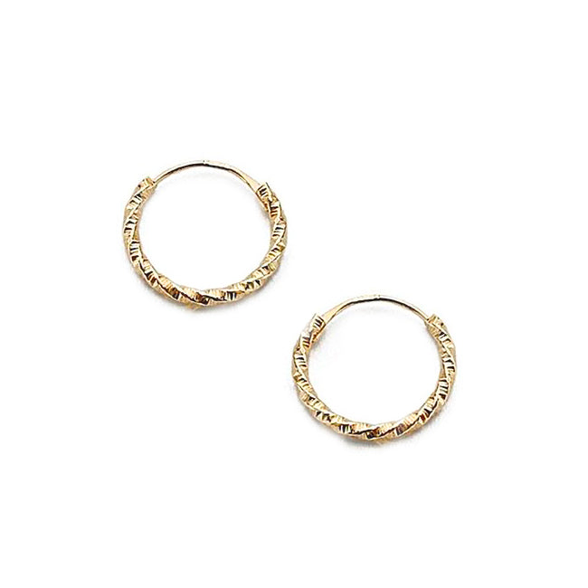 Pendientes Oro Amarillo 18K Aros Cuadrado Reliados Tallados 11 x 1,2 mm