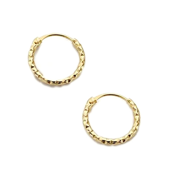 Pendientes Oro Amarillo 18K Aros Redondo Tallados 13 x 1,2 mm